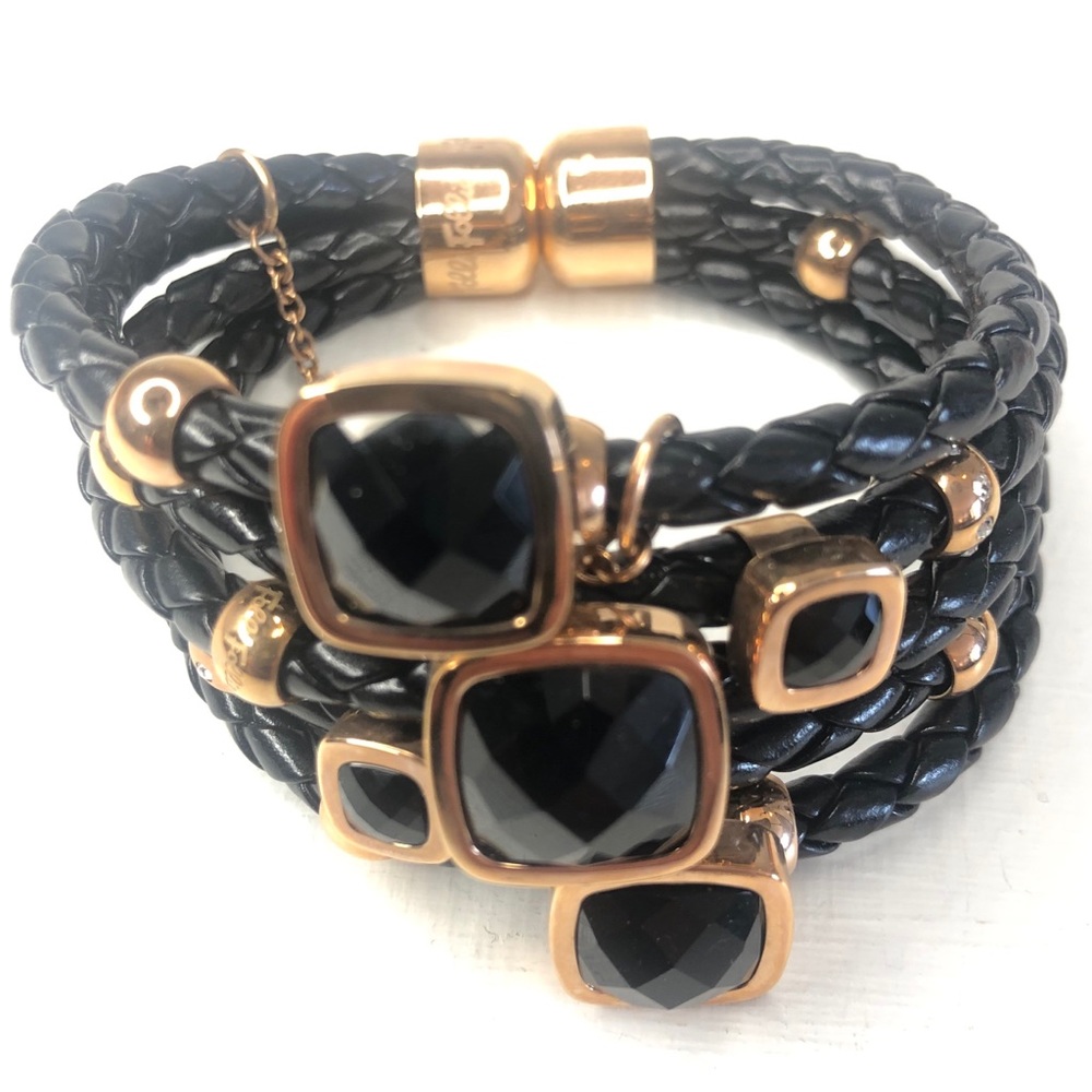 Folli Follie black leather bracelet wrap